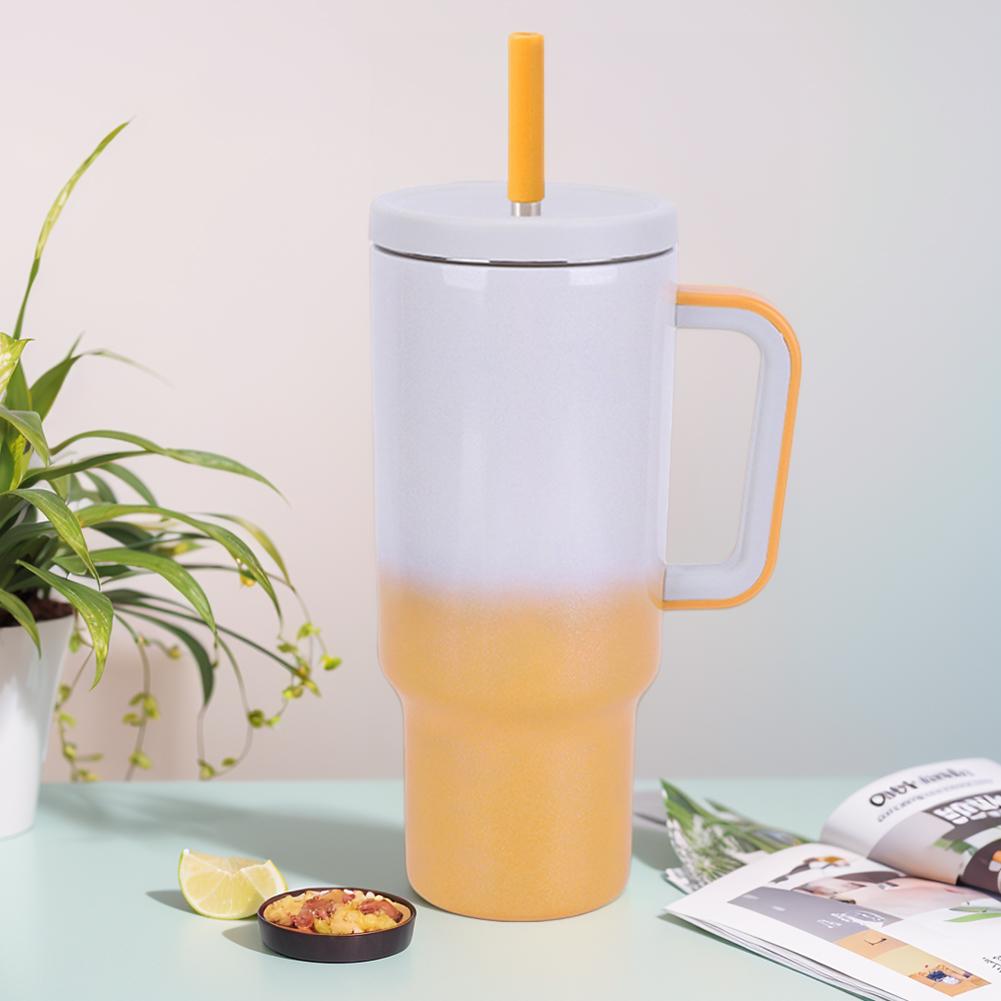 40oz Strohhalm Doppelwandiger Isolierbecher mit Henkel Sportwasserflasche Edelstahl Vakuum Thermoisolierter Becher für Frauen Männer