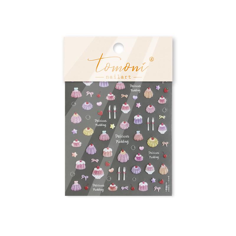 Tomoni Jelly Blue Pudding Glitter Nail Stickers - Super Cute Ice Transparent Nail Art Decals