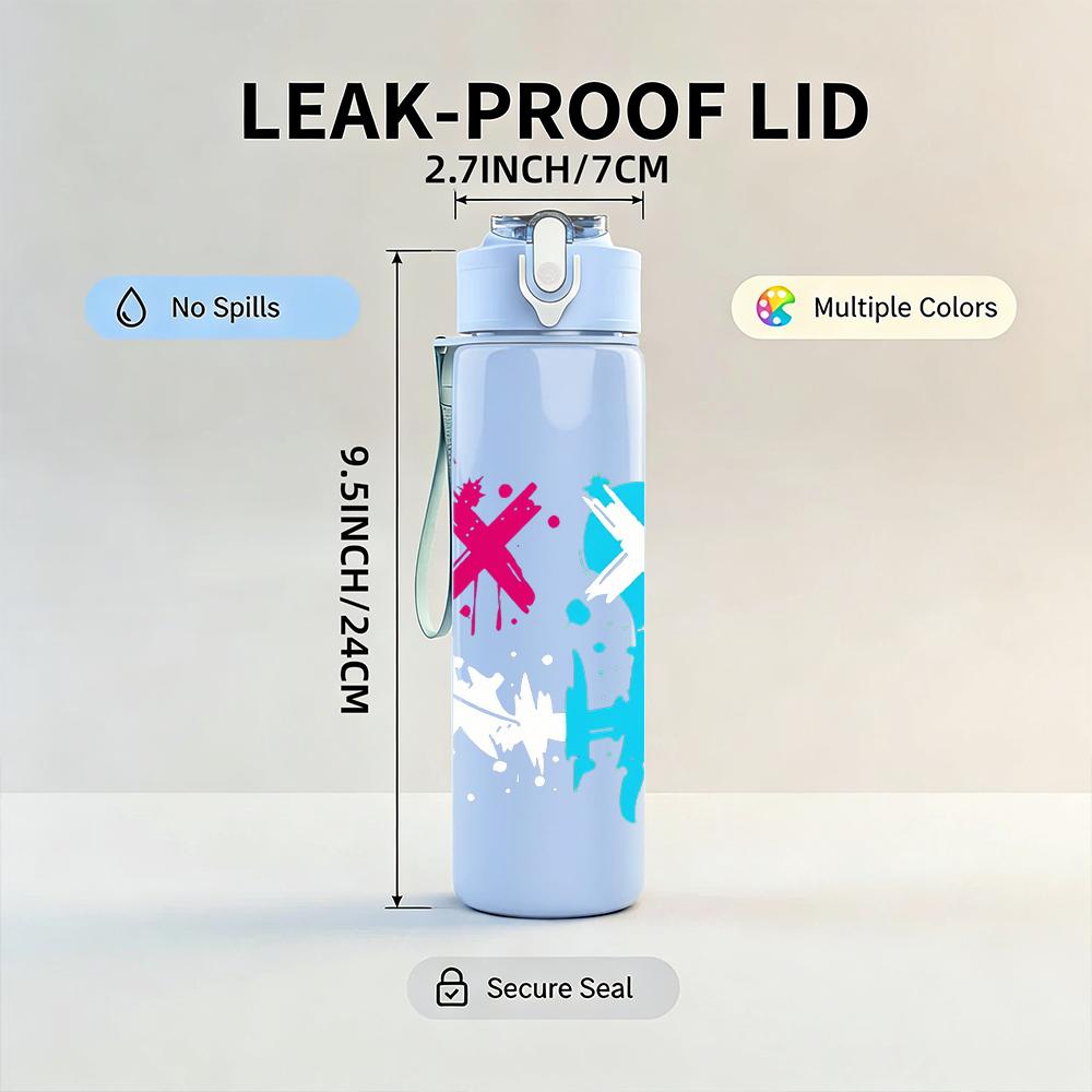 1PC Cross Splash Abstract Mark Art 750ml Color Plastic Water Bottle Leakproof Flip Straw Lid For Sports Office Home Use