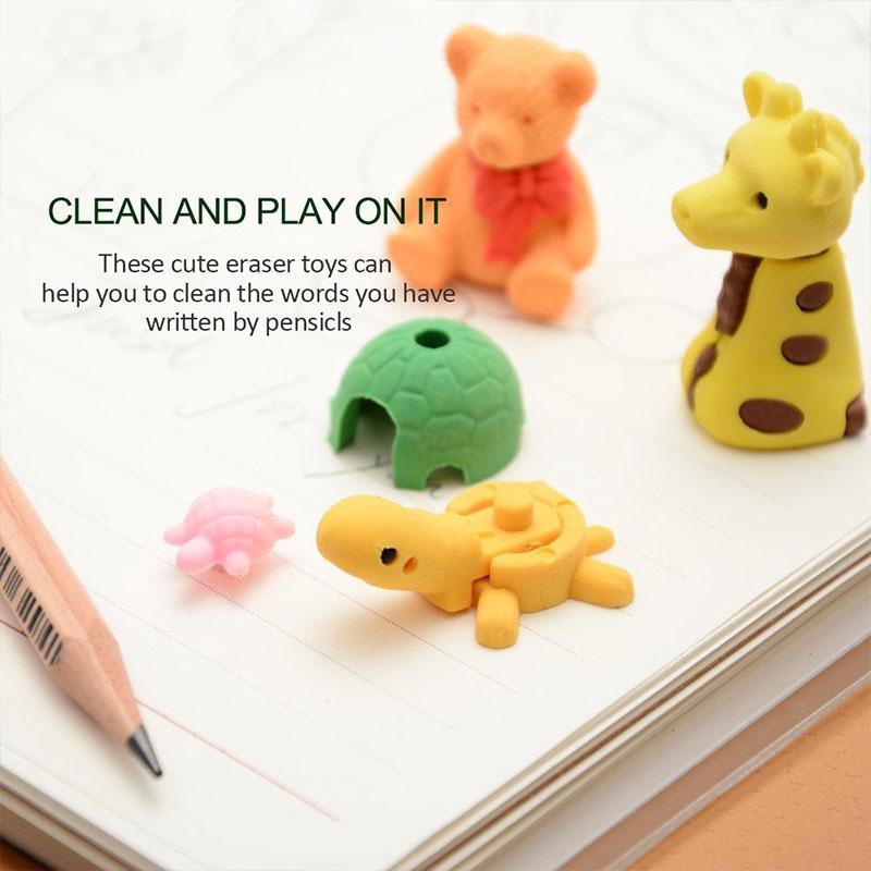 30PCS Mini Animals Erasers Set for Boys Girls Gift Educational Toys