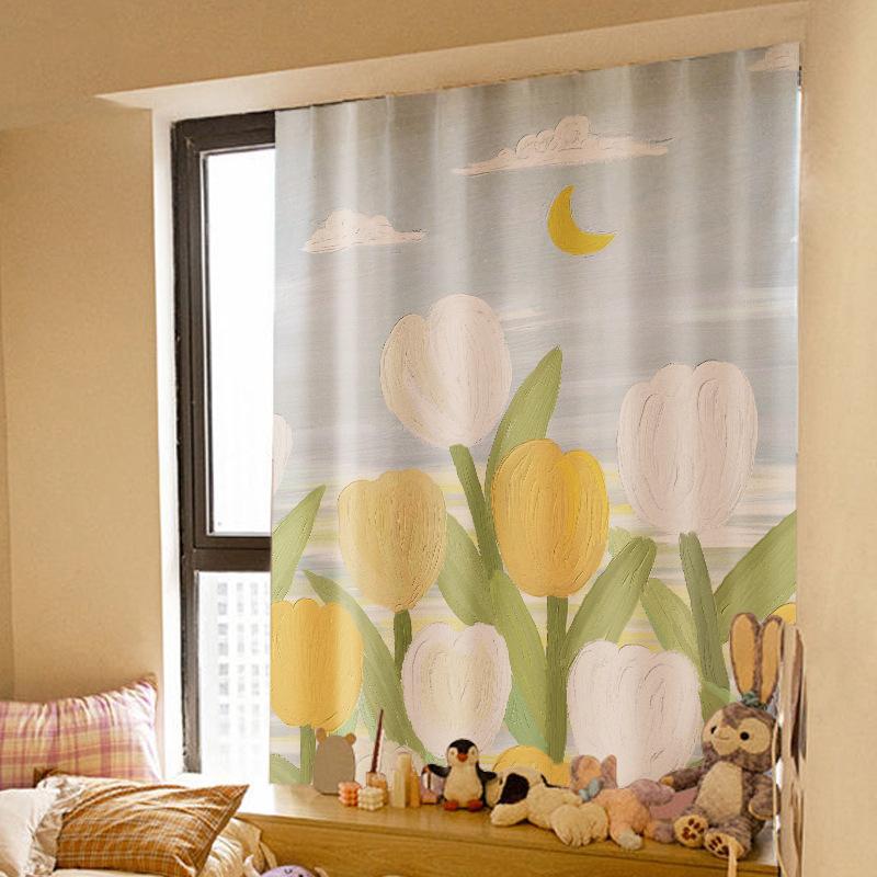 Velcro Curtains Are Easy To Install Without Punching Holes, Small Windows Are Blocked, Self-Adhesive Rental Rooms Are Short Pastoral