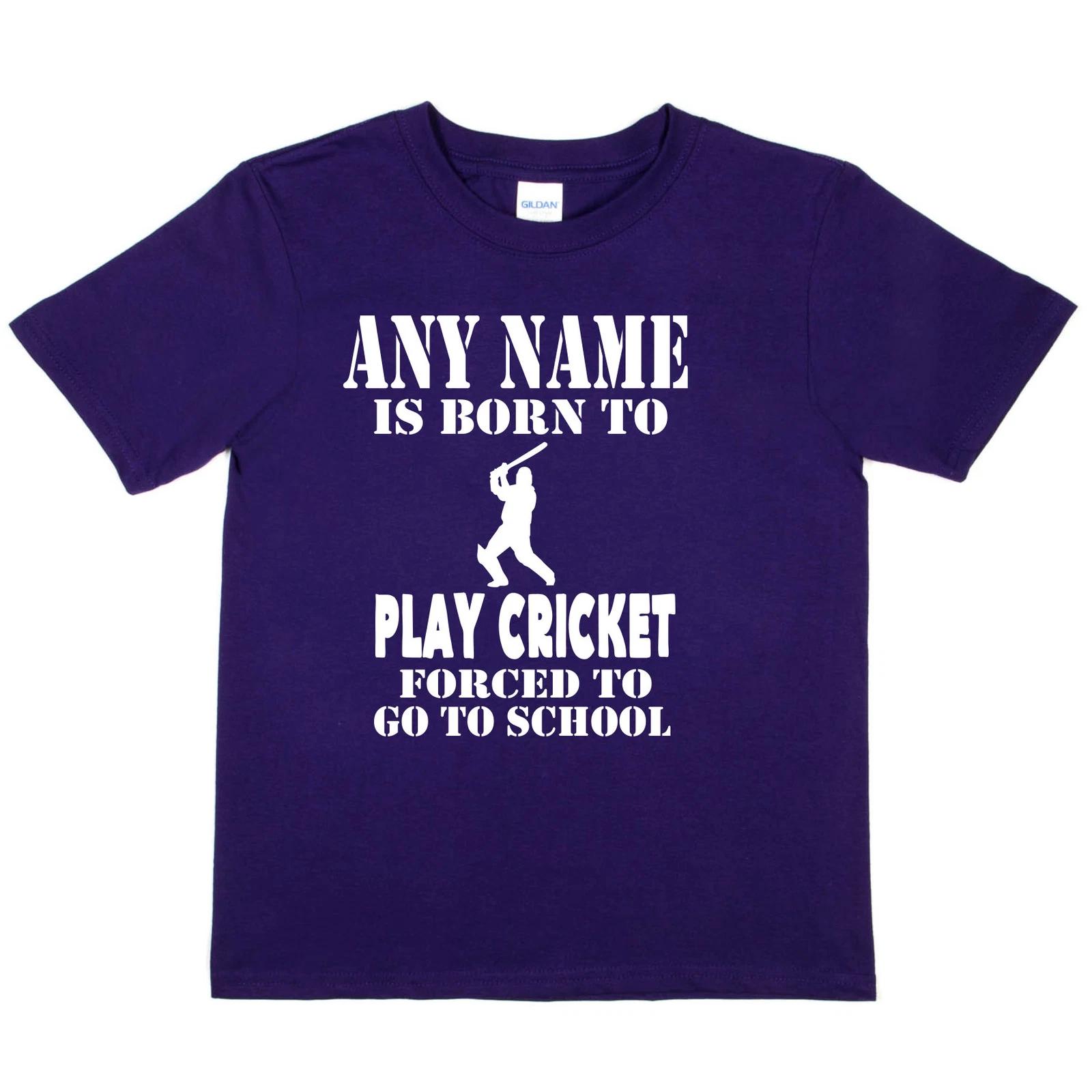 Kids Personalised T-Shirt Born To Play Cricket Birthday Gift Any Name S