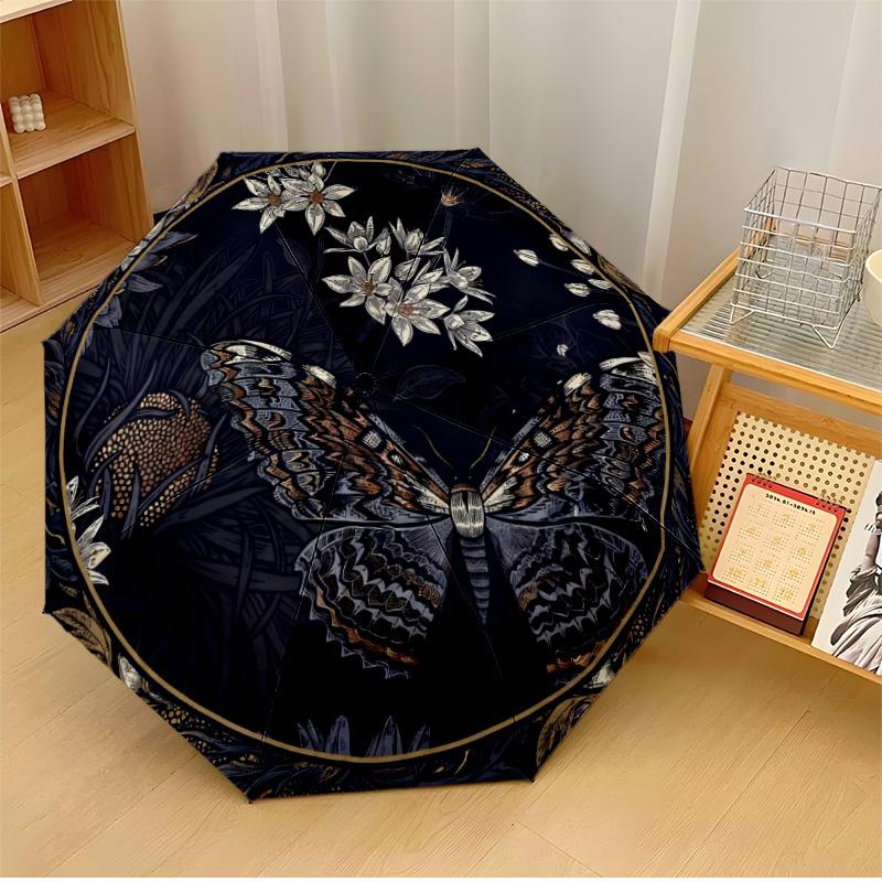 

Elegant Butterfly with Colorful Flowers Printed umbrella windproof folding umbrella portable sun and rain umbrella suitable for gifting