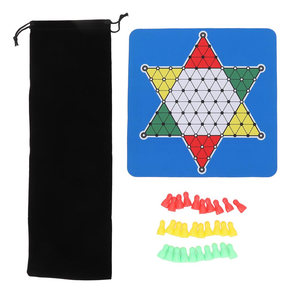 Chinesisches Dame Spielset Gummi Damebrettmatte und 3 Farben Damesteine Tragbares Set mit Aufbewahrungstasche für Zuhause