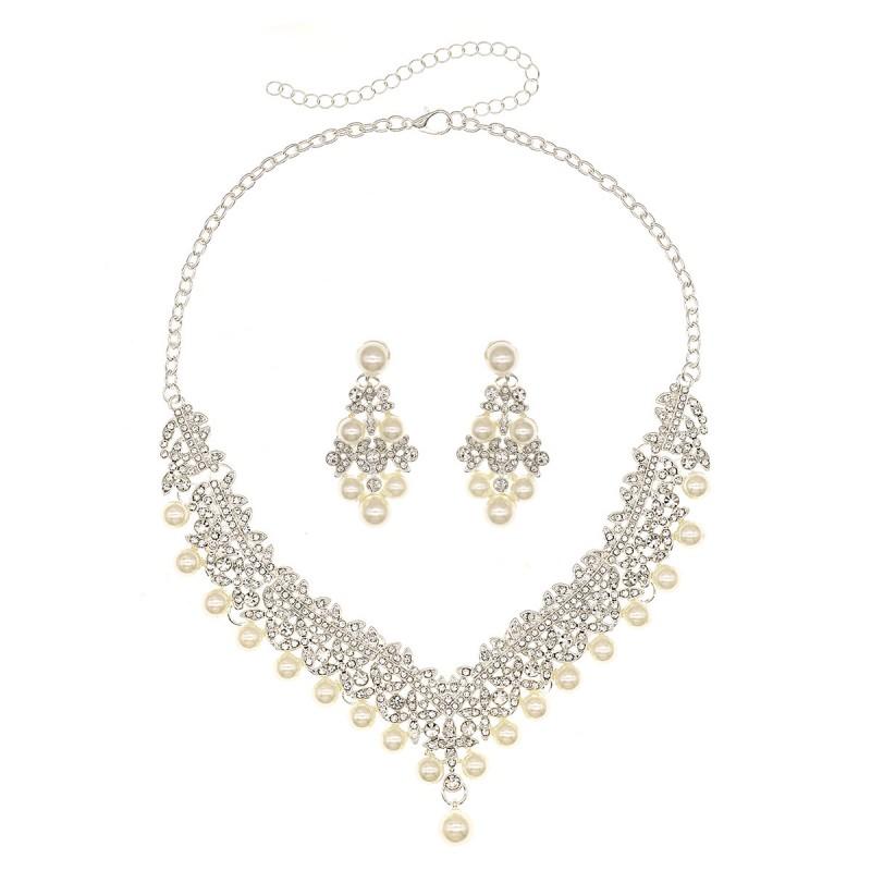 Elegant Bridal Jewelry Set Crown Necklace Earrings Hairpiece Alloy Rhinestone Wedding Party Accessories Women