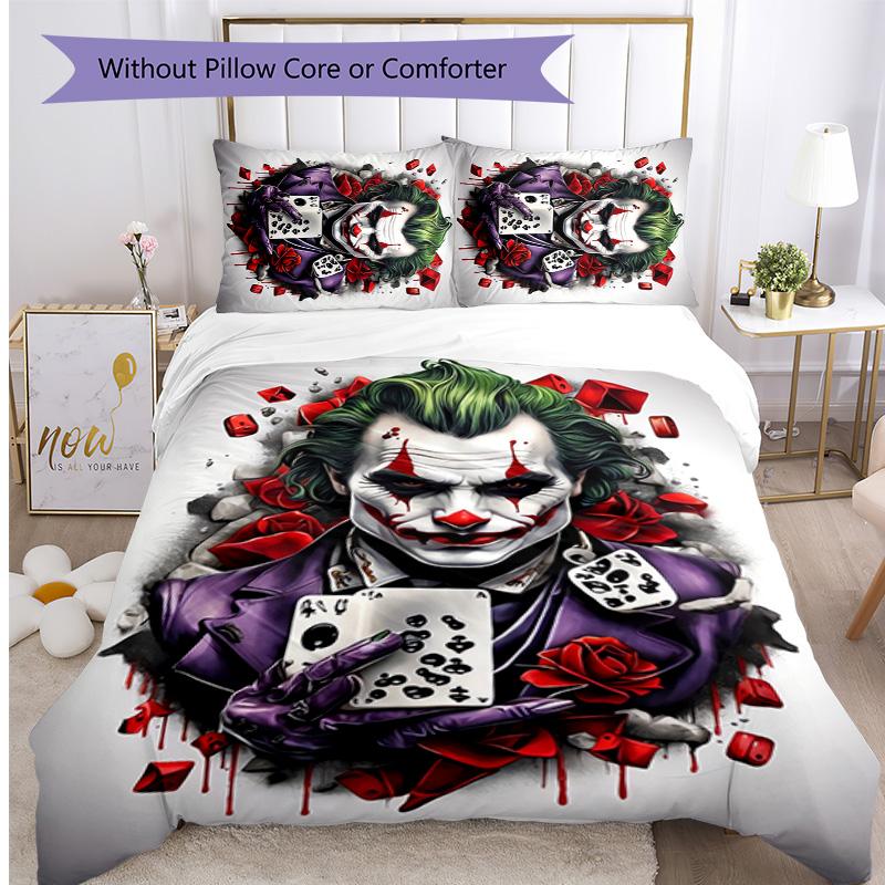 Joker Pattern Printed 3PCS Bedding Set, Soft Skin-Friendly Washable Duvet Cover & Pillowcases Set