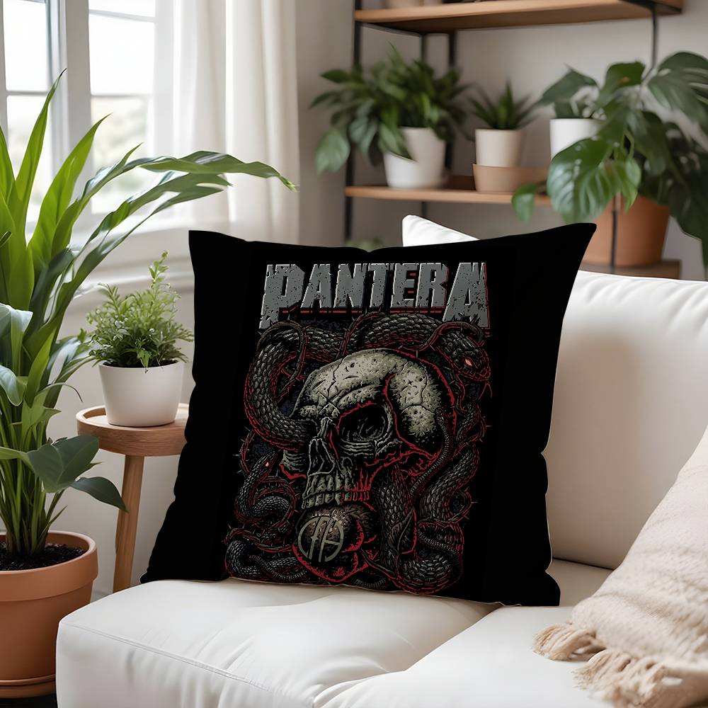 P-Panteras Rockband Kissenbezug Plüschstoff Weich Kissenbezug Beidseitig bedruckt Kissenbezug Haushaltsgeschenke