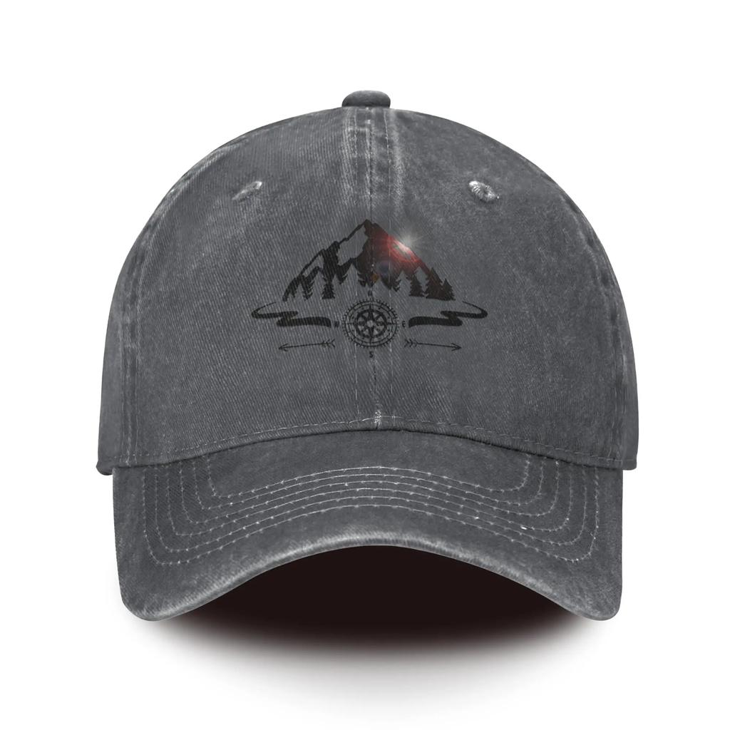 Mountain Baseball Hats Soft Men Cotton Ball Cap with Compass Design