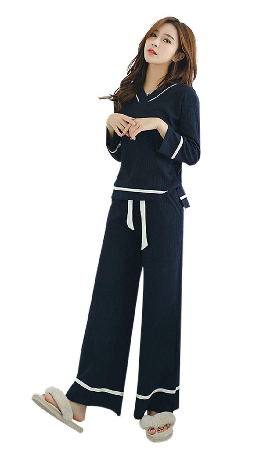 

Deep Eyes Long Top and Bottom Loungewear for and Winter Women s Pajamas, Loungewear, 100% Cotton, V-Neck, Sleeves, Set, Spring, Autumn, (Size M, Navy)
