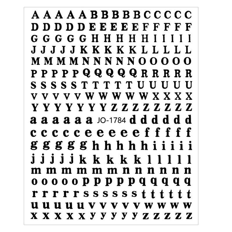 Nail Art 3D Laser Black & White Alphabet Stickers - 26 Uppercase & Lowercase Letters