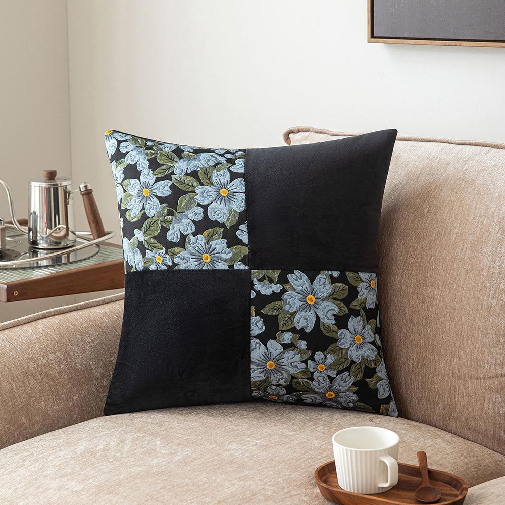 Houndstooth Splicing Pillow Case Sofa Decoration Cushion Cover Living Room Bedroom Waist Pillow Velvet Ball Pillow