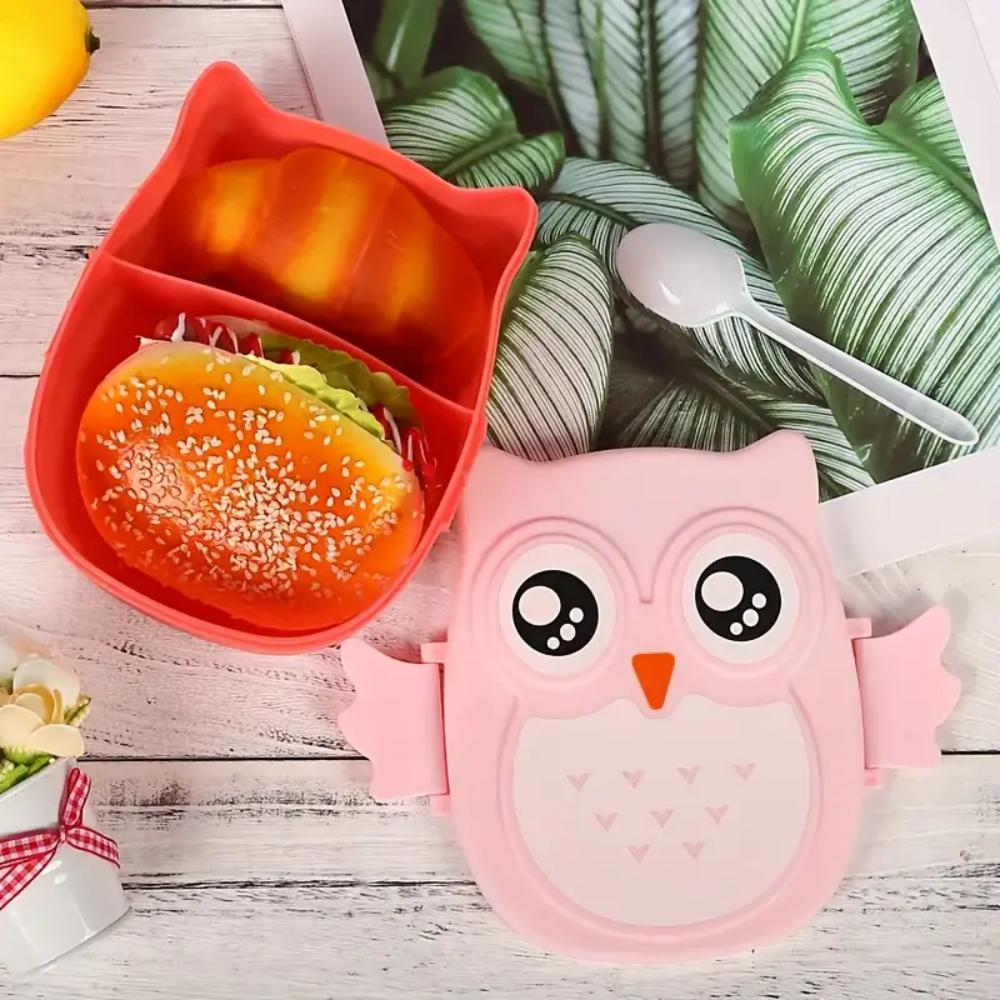 [Cartoon Owl Lunch Box] Secure Portable Plastic Lunch Box - Cartoon Owl Design, Ideal for Picnics and Students