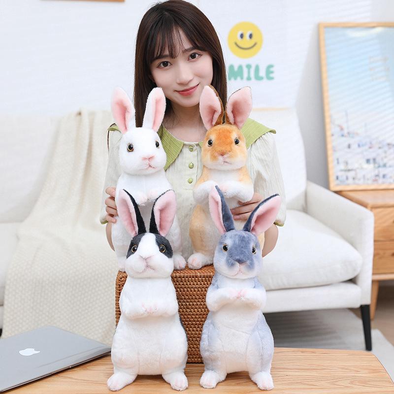 24cm Simulation Cute Rabbit Plush Fur Realistic Kawaii Animal Easter Bunny Rabbit Toy Model Gift Home Decor Beautiful Gift
