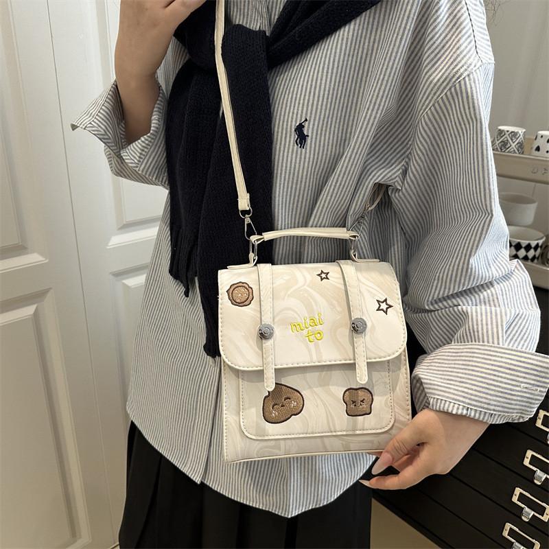 Letter Embroidery Handbag Female Vintage Tote Bag With Magnetic Closure For Daily Use