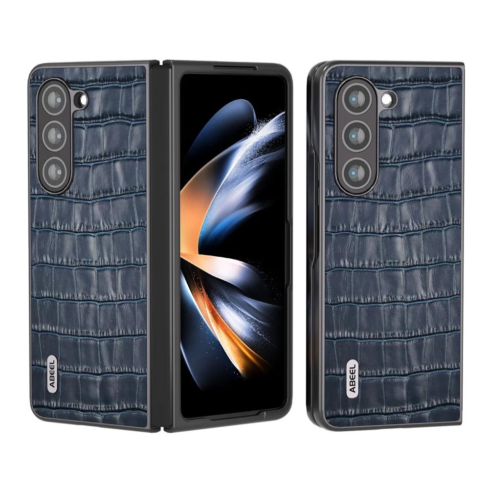 

Luxury Crocodile Pattern Genuine Leather Case For Samsung Galaxy Z Fold 6 5 Fold 4 3 2 Protective Shell Anti-Drop Full Cover Fold5 синий