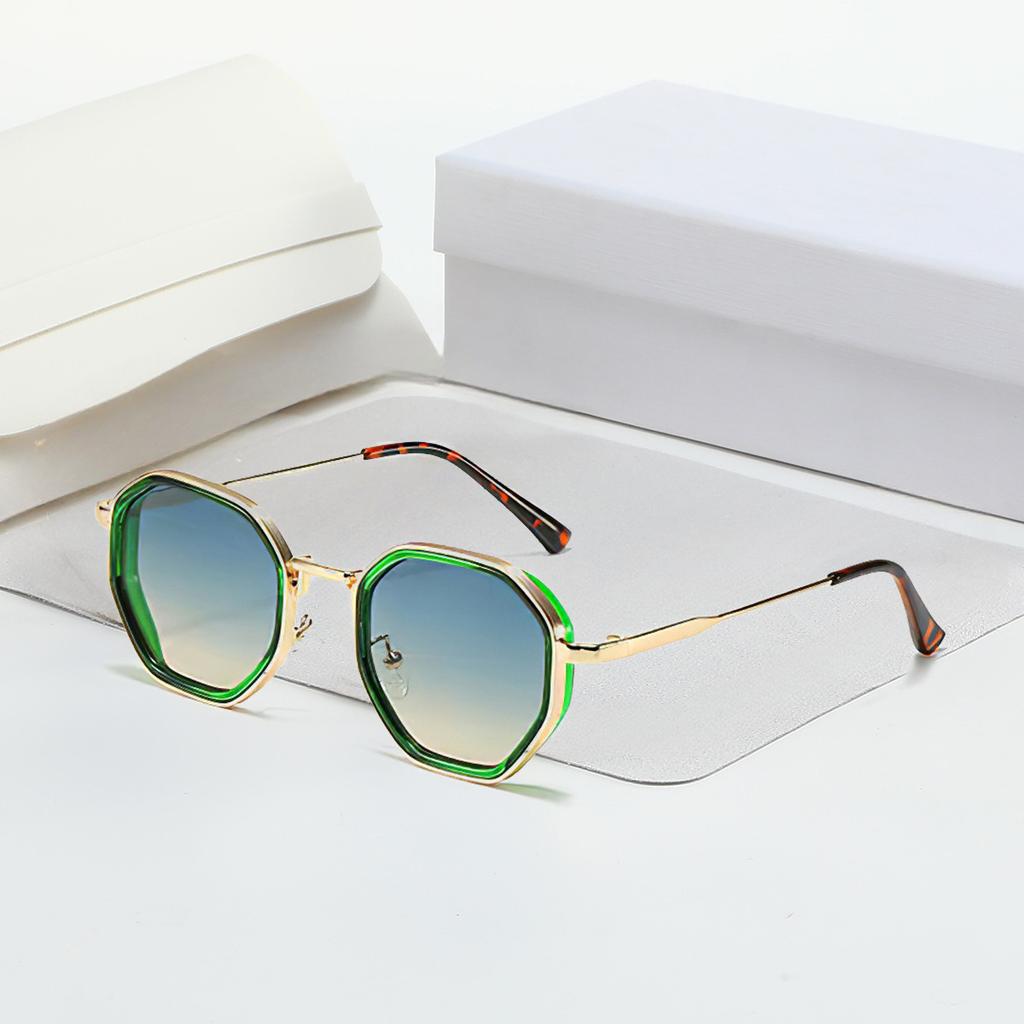 Vintage Sunglasses for Women Modern Octagonal Glasses Black Lenses Golden Edging Fashion Sun Glasses New in Trendy