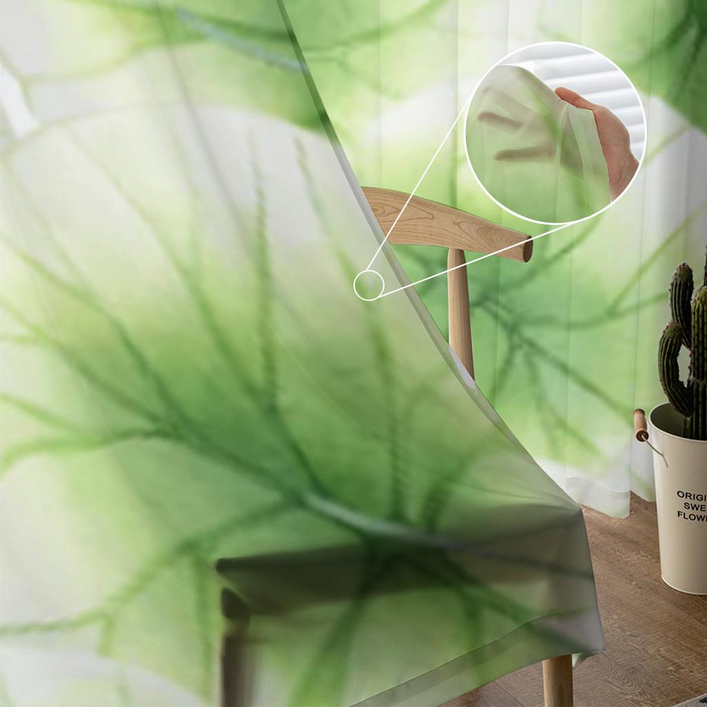 Watercolor Lotus Leaves Sheer Curtains For Living Room Window Transparent Voile Tulle Curtain Bedroom Drapes Home Decor