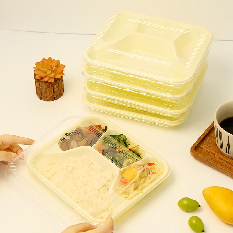 Disposable Rectangular 4-Compartment Lunch Box with Lid