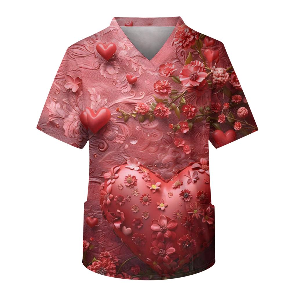 Męska codzienna bluzka z krótkim rękawem z dekoltem w serek i nadrukiem, z kieszenią na piersi