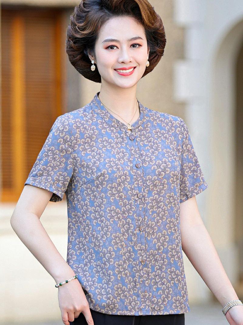 

Elderly Women s Summer Short Sleeve Top & Pants Set for Ages 60-70 7XL (for 200-220 jin) синий