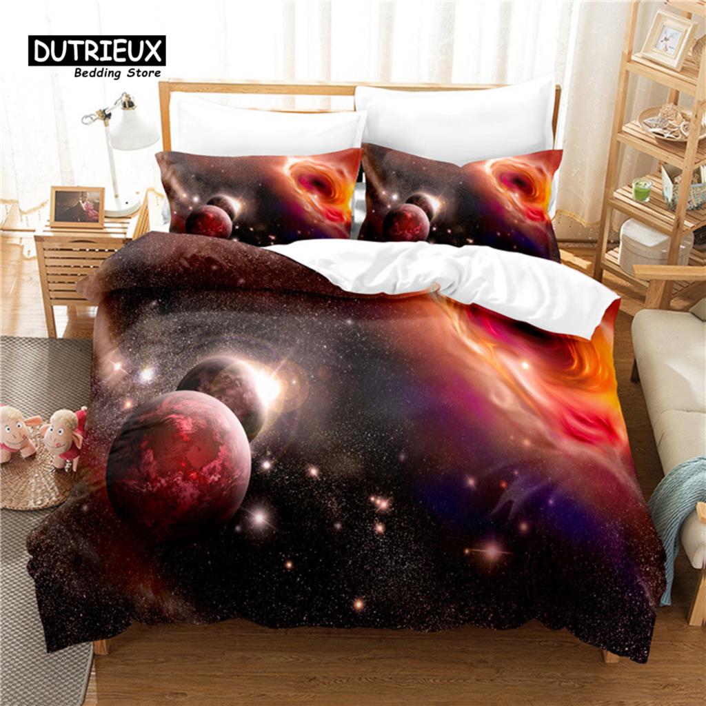 3pcs Duvet Cover Set, 3D Cosmic Planets Bedding Set, Soft Comfortable Breathable Duvet Cover, For Bedroom Guest Room Decor