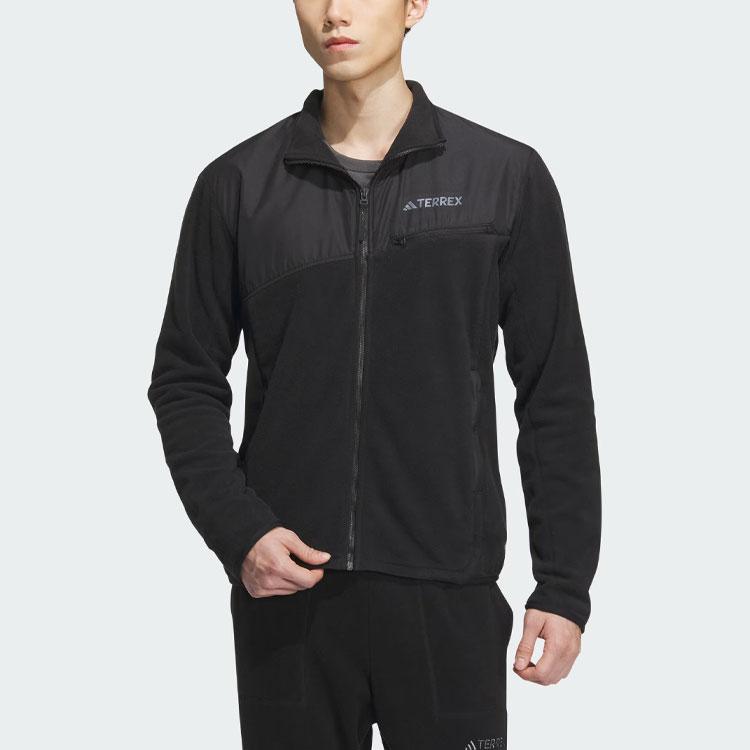 adidas Fleece Jacket With Logo Outdoor Fleece Sports Jacket Men Jacket Black IL8996