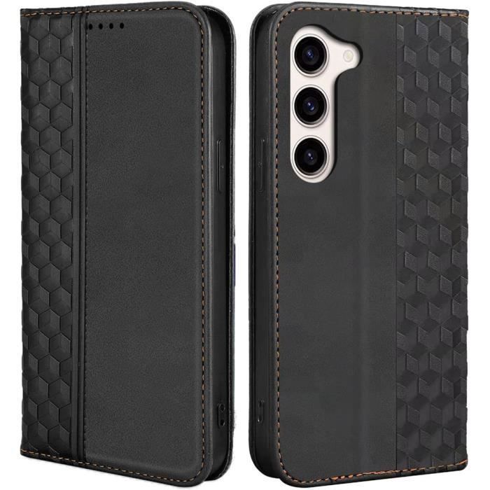 Coque de protection - booling - samsung galaxy s23 - effet cuir noir - fermeture magnétique - mode support vidéo