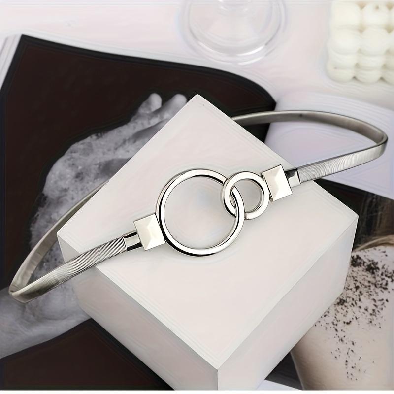 1PC Women's Simple Double Round Buckle Elastic Stretchable Waist Versatile Belt, Dress Sweater Coat Daily Commuter Decoration