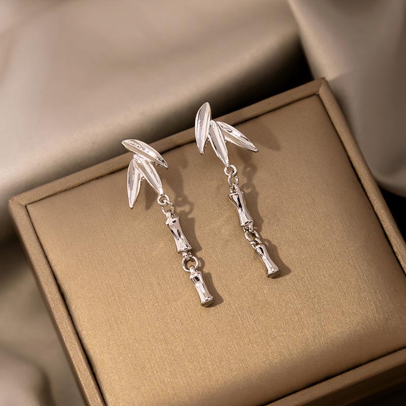 Boho Tassel Bamboo Earrings with Zinc Alloy Leaf Charms for Women