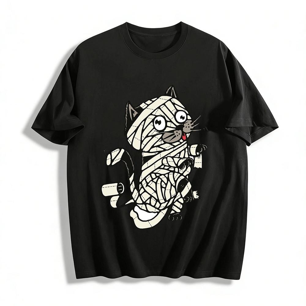 Halloween Bandage Cat Funny Print Casual Top Pure cotton T-shirt XXS