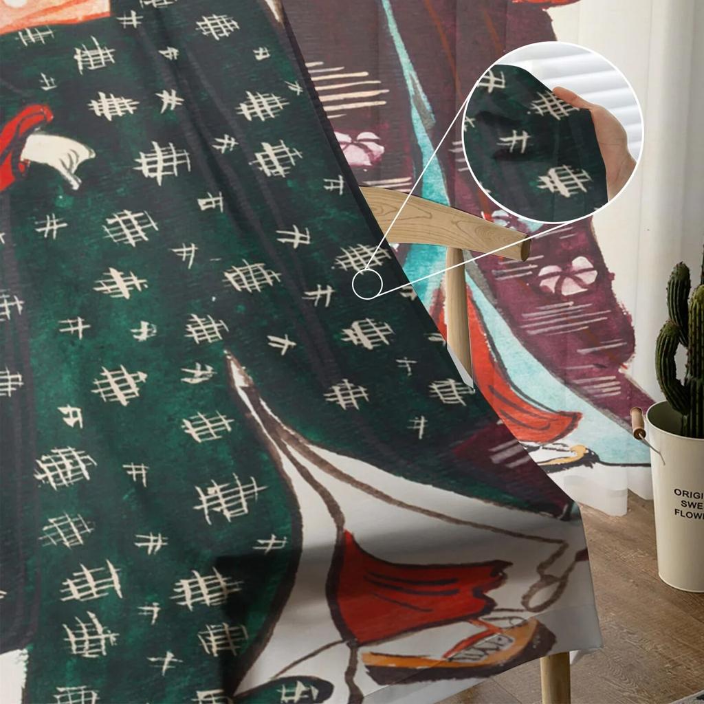 Kimono Japanese Female Geisha Curtain For Living Room Transparent Tulle Curtains Window Sheer For The Bedroom Accessories Decor