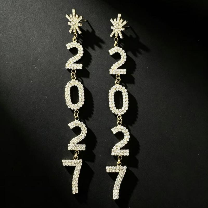2027 Shiny Full Crystal Inlay Rhinestone Dangle Earrings Sparkly Cute Fashion Jewelry for Teen Girls School Daily Wear