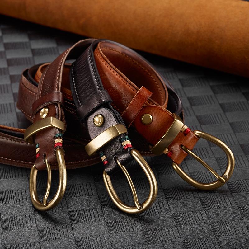 Herren-Retro-Gürtel aus echtem Leder, handgenähtes Rindsleder, vielseitiger koreanischer Trend für Jeans