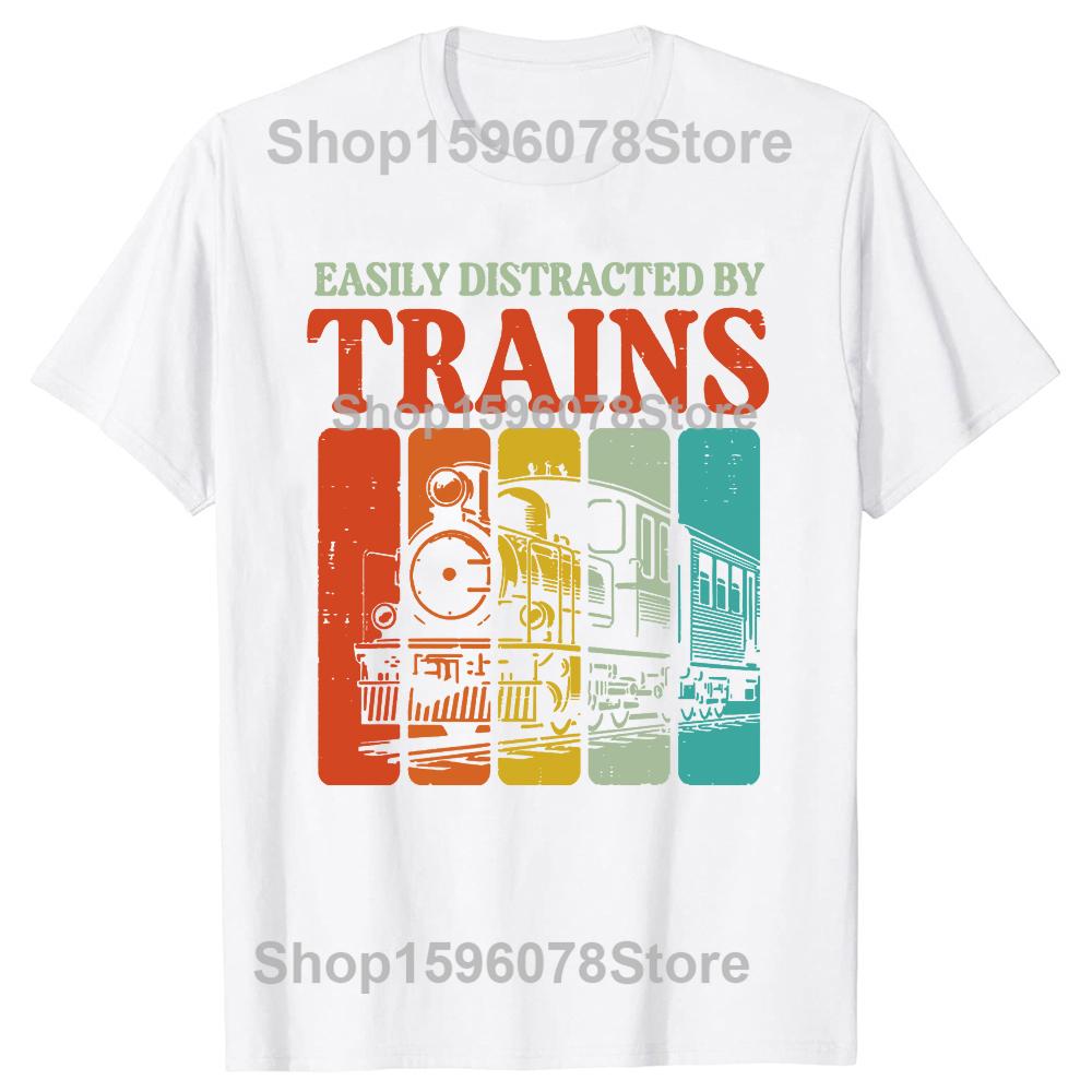 Vintage Easily Distracted By Trains Funny Graphic Tshirt Men Women Hip Hop Oversized T Shirt 100 Cotton Comfort Tshirts