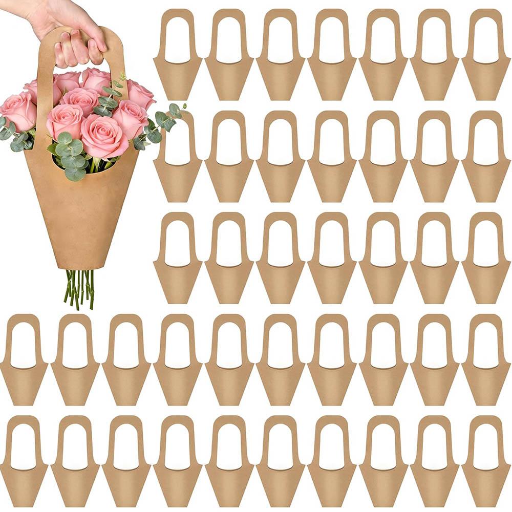 Kraft Paper Flower Gift Bags with Handle,Flower Bouquet Holders Floral Wrapping Bag for Mother's Day,Flower Bar,Florist Supplies