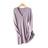 25 Early Autumn Women's V-neck Slim Knit Dress: Waist-cinching A-line Skirt with Long Sleeves and Multi-button Detail.