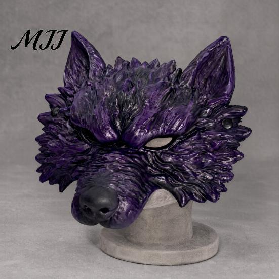 Comfortable Animal Costume Mask Halloween Wolf Mask, Embossed Werewolf Face for Cosplay Party, Lightweight Latex Adjustable Strap Adults, Trick