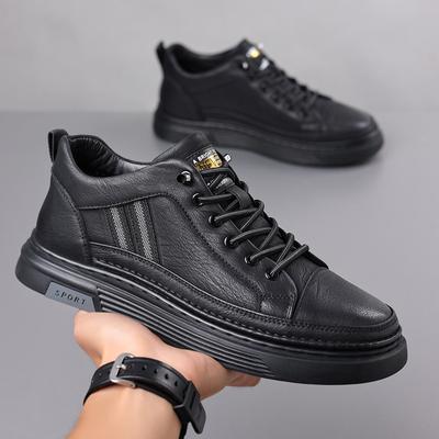 Jesenné a zimné ležérne športové trendy topánky pánske nízke ležérne board topánky flísové módne čierne kožené topánky