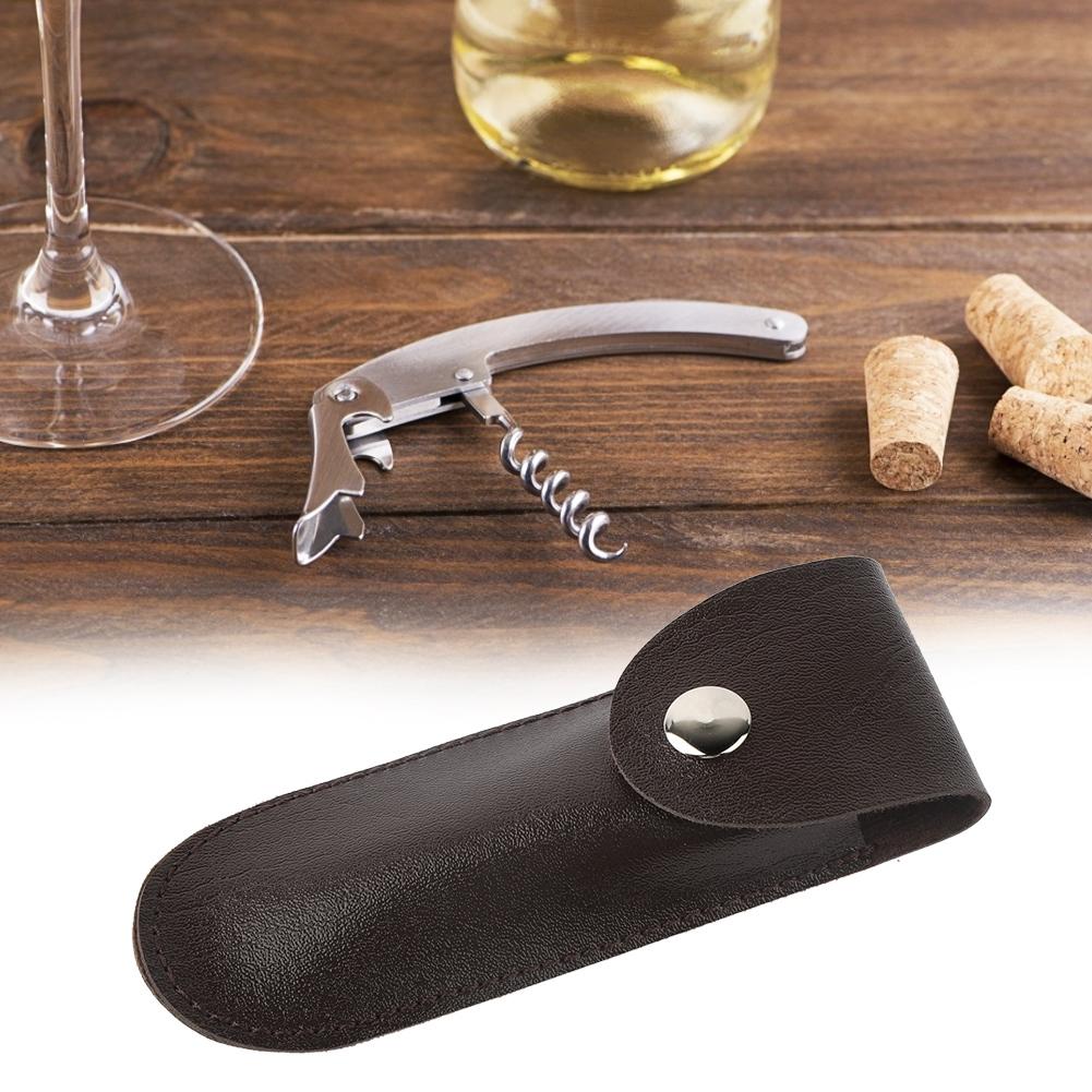New Bottle Opener Leather Case Small Leather Bag Leather Wine Knife Set Wine Tool PU Bag(Black)