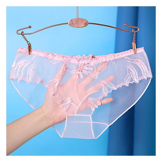 Niski stan haftowany kwiat koronkowe figi damskie szybkoschnące delikatne szycie ultracienkie przezroczyste seksowne kalesony