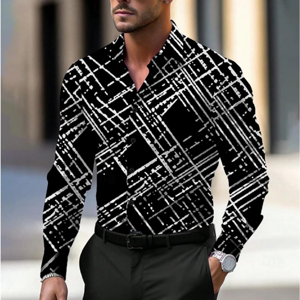 Herren Hemden mit geometrischem Muster Langarm Lässiger Cardigan Neue Knöpfe Urlaubsmode Hemden
