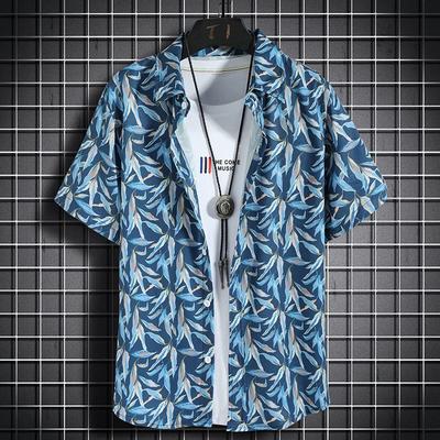 Hawaiianische Strand 3D-Druck Hemden Herren Kurzarm Freizeithemden Strandurlaub Kleidung Lockere Blumen-Tops
