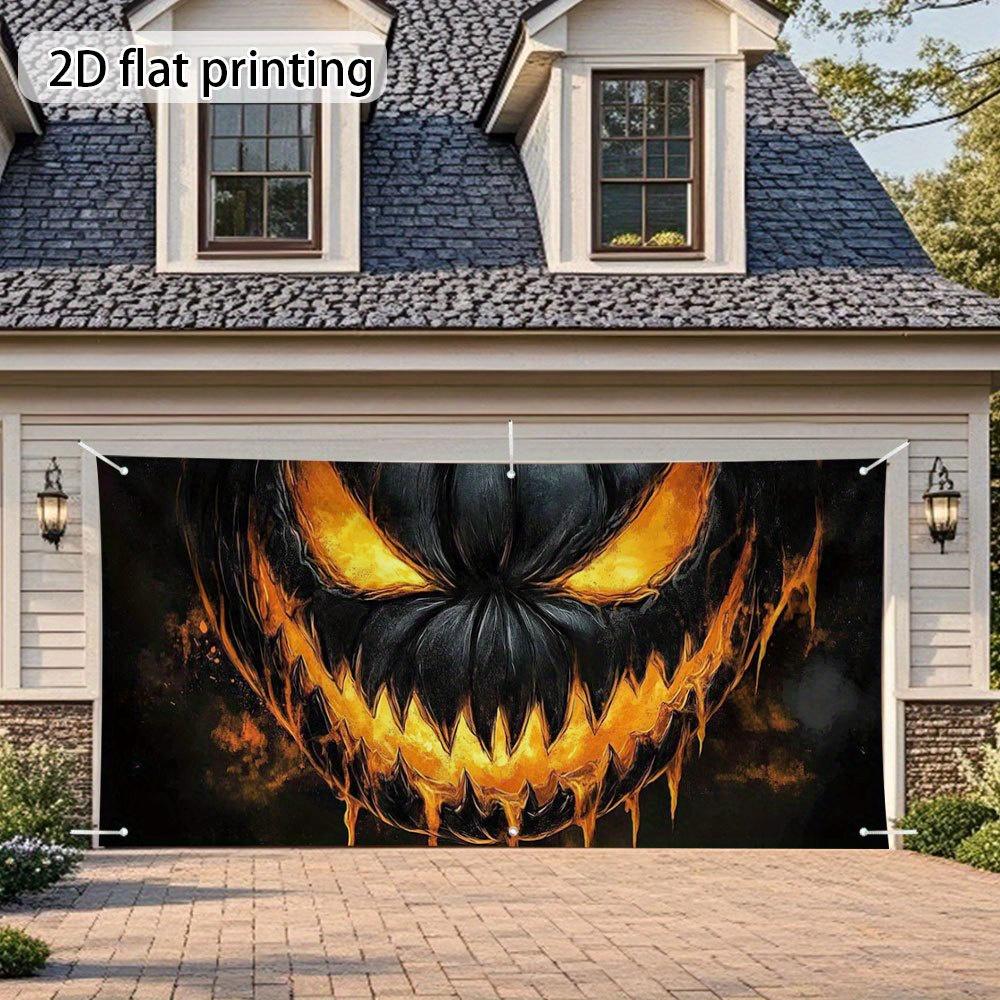2D Plane, 1 Piece - Halloween Glowing Pumpkin Face Pattern Garage Door Cover - 2D Plane Printingzyc