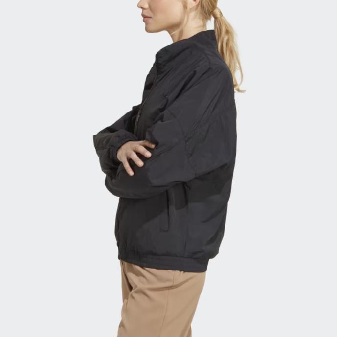 Adidas Solid Color Stand Collar Loose Zip Long Sleeve Jacket Women Jacket Black IC5308