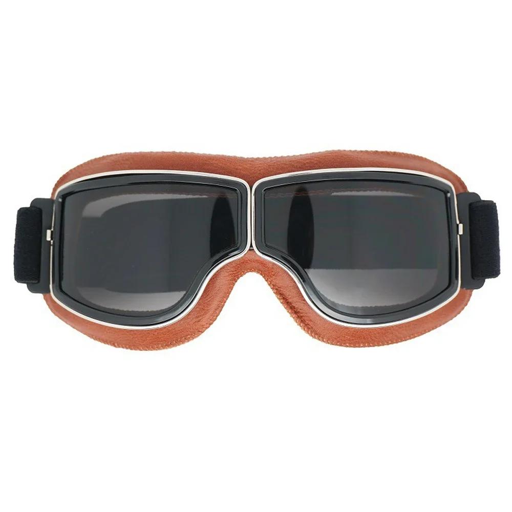 Vintage Pilot Motorcycle Goggles UV400 Windproof Scratch Resistant PC Lens with Leather Trim for Open Face Helmet