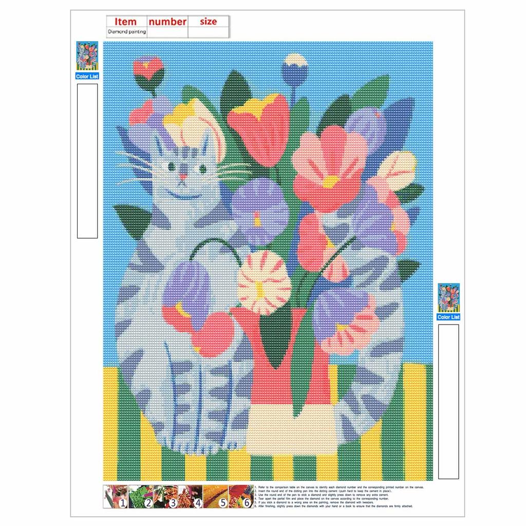 DIY 5D Diamond Art Kit Cute Cat and Flower Vase Pattern Full Drill Canvas Creative Craft for Modern Living Room Decor