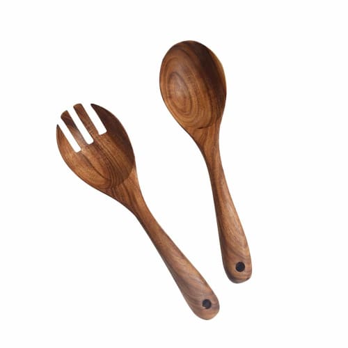 Set of 2 Wooden Salad Servers, Acacia Stirring Spoons, 10-inch, Wooden Utensils for Salad Serving