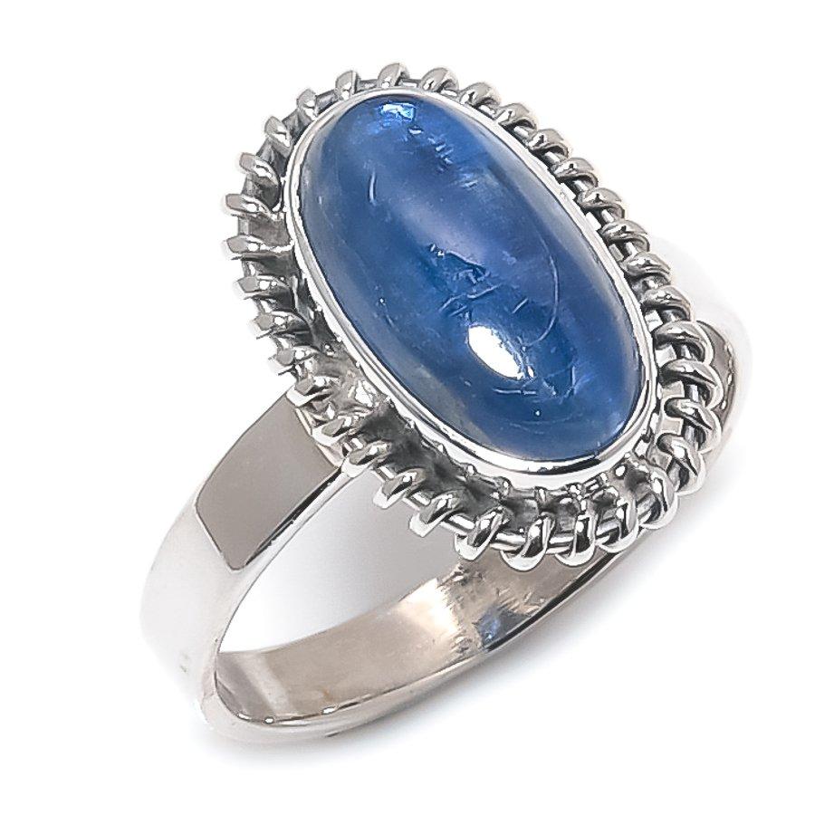 Natural Blue Kyanite Gemstone Handmade 925 Solid Silver Jewelry Ring Size 7 E6e87