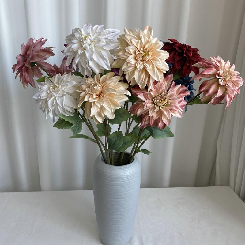 Stem Long 2 Head Dahlia Artificial Silk Flowers Wedding Home Decor Photo Props