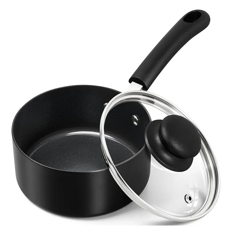 MICHELANGELO Nonstick Saucepan with Lid Black Ceramic Milk Pot with Glass Lid Small Sacuce Pan Gas Induction Cooker Universal